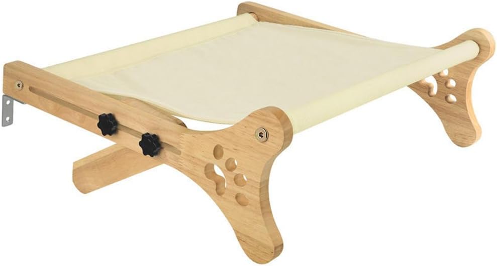 Heavy-Duty Solid Wood Cat Bed, Window Mounted Hanging Cat Hammock for Sunbathing, Suitable for Windows