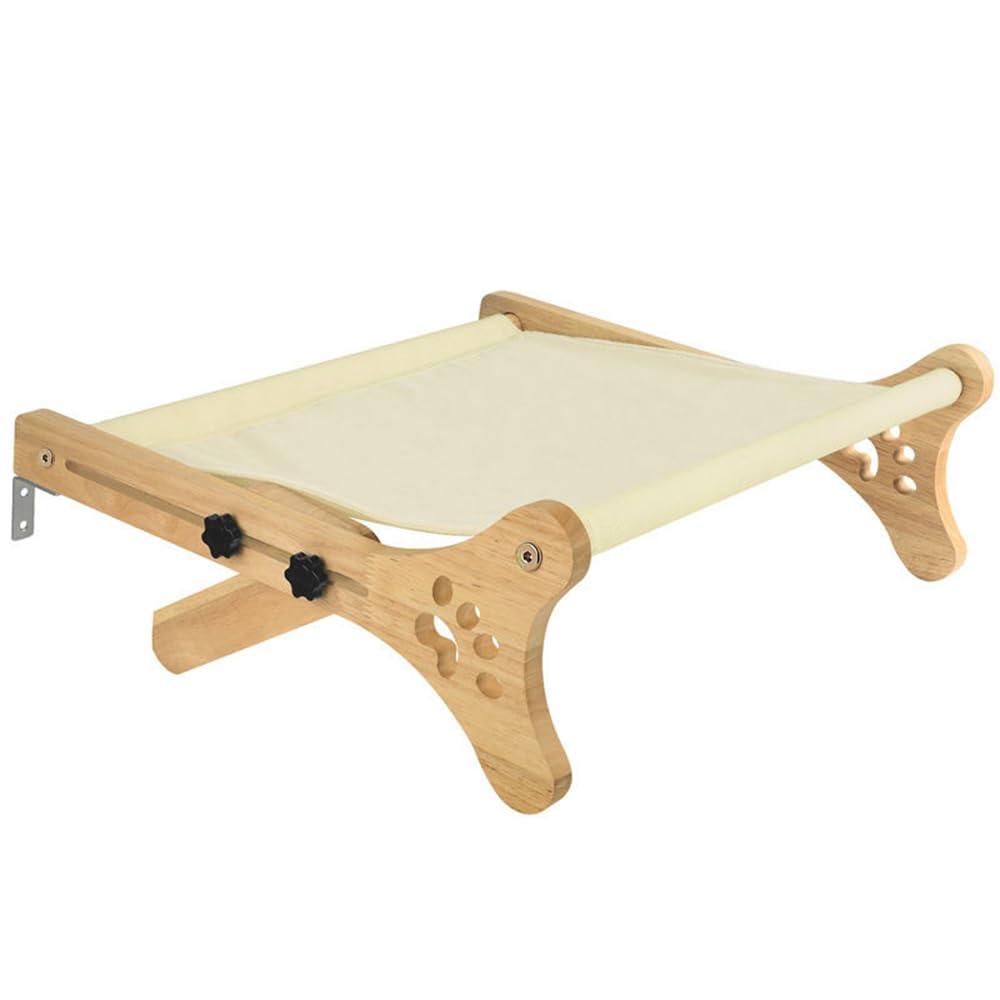 PawBus Heavy-Duty Solid Wood Cat Bed, Window Mounted Hanging Cat Hammock for Sunbathing, Suitable for Windows