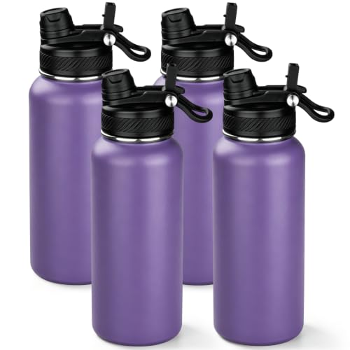 Image of 32 oz Insulated Water Bottle with Leak-proof 2-in-1 Straw and Spout Lid,Stainless Steel Sports Water Bottle with Handle,Double Wall Vacuum Metal Water Flask for Travel Camping School(Purple,4)