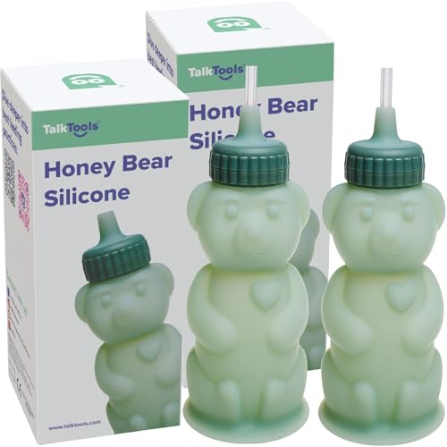 TalkTools Honey Bear Silicone Straw Cup Dishwasher Safe Baby Drinking Bottle Premium Food-Grade Material Honeybear Sippy Cup for Ages 4+ Months Kids and Toddlers (Single 8oz) (Sage)