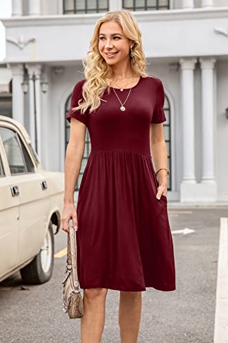 Image of DB MOON Women Summer Casual Short Sleeve Dresses Empire Waist Dress with Pockets