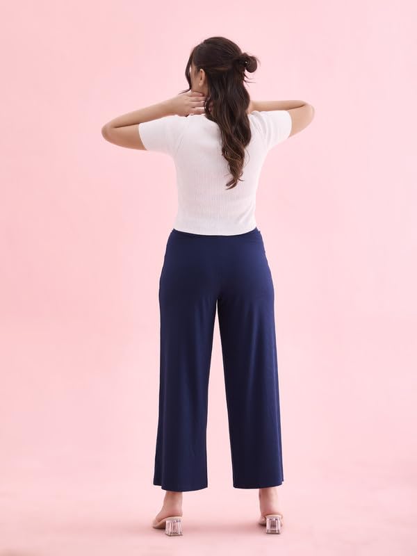 Image of GO COLORS Soft Rayon Blend Rib Palazzo Full Length for Women| Breathable, Mid Rise