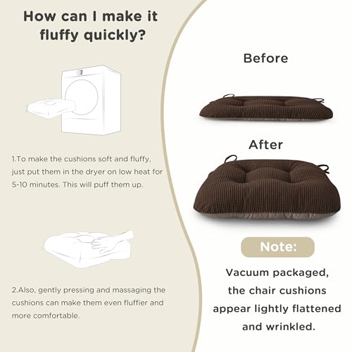 Image of AddGrace Chair Cushions for Dining Chairs Soft Kitchen Seat Cushions 18 inch x 18 inch x 3 inch Non-Slip Seat Pads Coffee Set of 2