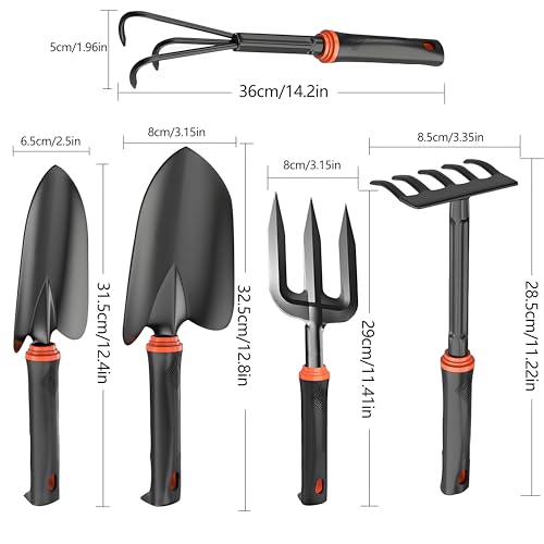 Garden Tool Set, 5 Pcs Carbon Steel Gardening Hand Tools Including Garden Fork, Trowel, Weeding Fork, Hand Rake, Transplanter Trowel Set for Women Man Gardener Digging, Planting & Weeding 3 Garden Tool Set, 5 Pcs Carbon Steel Gardening Hand Tools Including Garden Fork, Trowel, Weeding Fork, Hand Rake, Transplanter Trowel Set for Women Man Gardener Digging, Planting & Weeding - Image 3