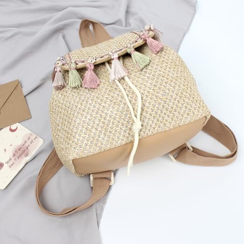 Mochila de paja para mujer que soluciona el espacio con estilo bohemio ligero 7