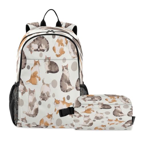 Sac à dos école chat mignon et sac à déjeuner assorti pour garçon fille