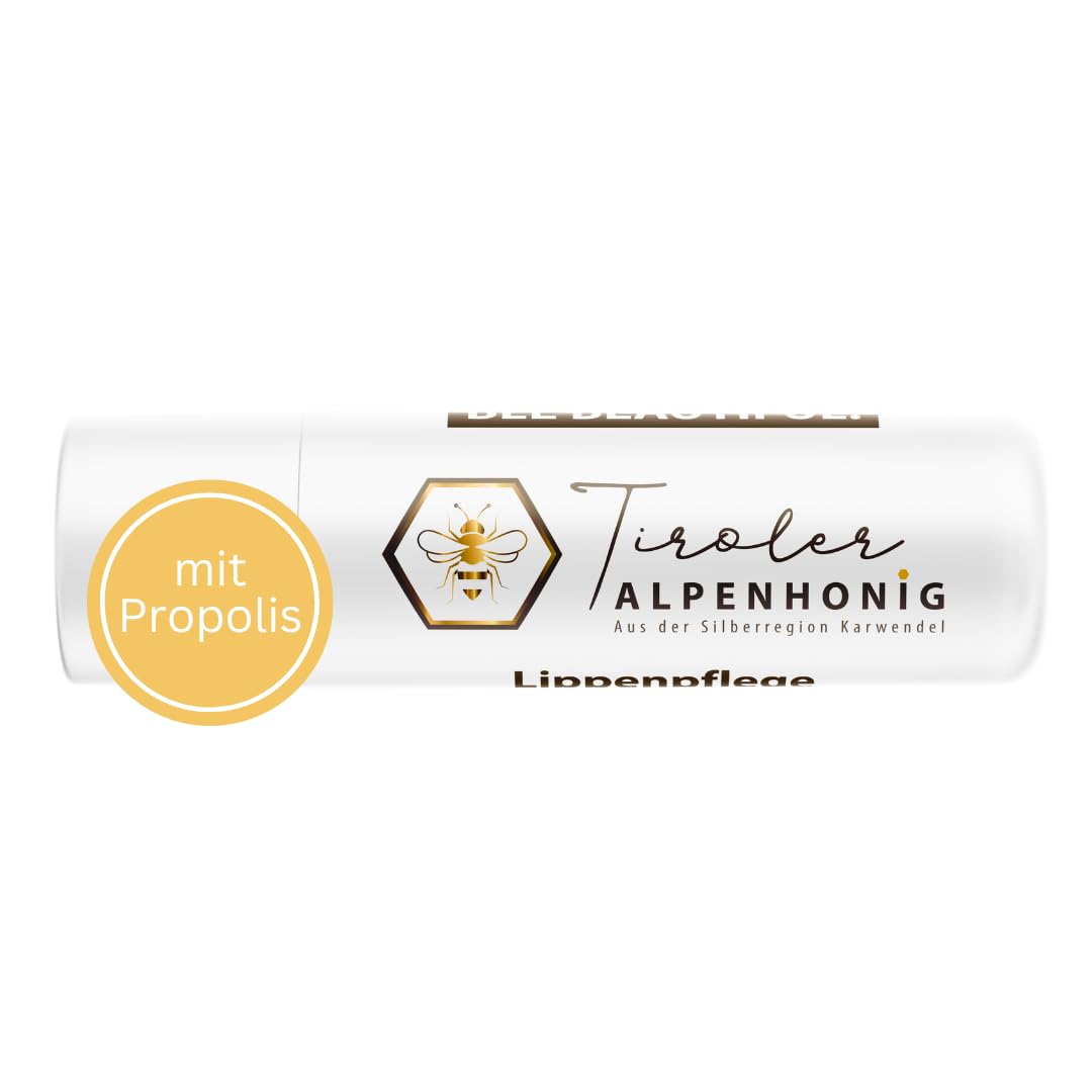 Lippenpflege Propolis, 100% natürlicher Lippenbalsam mit Bienenwachs und Olivenöl, Lippenstift von Tiroler Alpenhonig hergestellt in den Tiroler Bergen - 4,8g