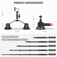 NEEWER Dreifach Saugnapf Auto Kamerahalterung Set mit 2 in 1 Verlängerungsstange Selfie Stick Schnellverschluss Magic Arm Kamera Halterung, kompatibel mit GoPro Insta360, Reinigungstuch, CA065 – Ansicht 5
