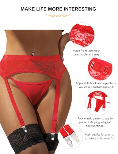 Image of Women Floral Lace Garter Belt Set with 4 Straps Plus Size Suspender Belt