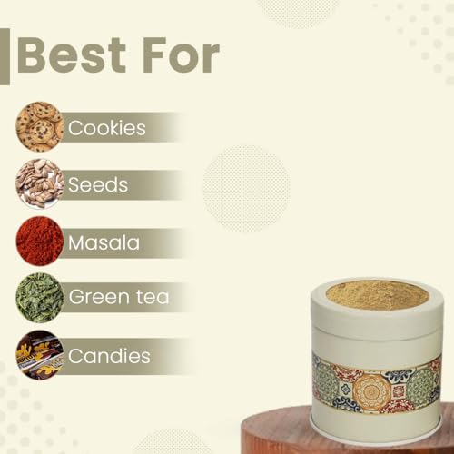 Image of Mandala Collection Airtight Kitchen Container Set| 450ML- Set of 4| Food Grade Metal Jars for Spices, Seeds, Green Tea & Dry Storage| Vacuum Lid, Rust Resistant| Beige Rangoli Canisters