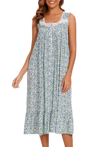 Image of AVIIER Cotton Nightgowns for Women Sleeveless House Dress Ladies Long Nightdress with Pockets S-XXL