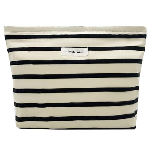 Torytoe Neceser, Bolsa de Aseo Estuche de Lona para Maquillaje Bolsa de Aseo a Rayas Organizador de Viaje para cosméticos Neceser portátil Neceser de Viaje para Mujer, Negro a Rayas