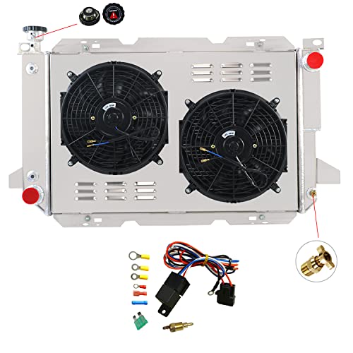Ozcoolingparts Pro 3 Row Aluminum Kks1451 Radiator + 2 X 12" Fan W/Louver Shroud For 1985-1997 86 87 88 89 Ford F-150 F-250 F-350 Bronco V8, Automotive Engine Radiator #TOP24
