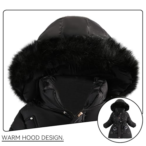 Girls Winter Dress Coats Faux Fur Hooded Fleece Jackets Waterproof Parka Outwear3