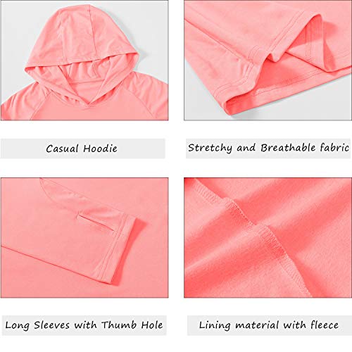 JINSHI Women’s Sun Protection Hoodie T-Shirts Active Long Sleeve Shirts Quick Dry Hiking Shirts(M,Light Orange)