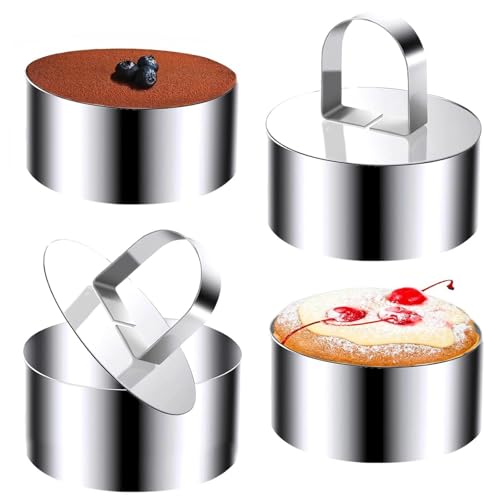 Sikweny 4 Pièces Cercle Patisserie, Inoxydable Emporte Piece Rond avec Poussoir Cercle Cuisine, Réutilisable Emporte Piece Cuisine Emporte-Pièces pour...