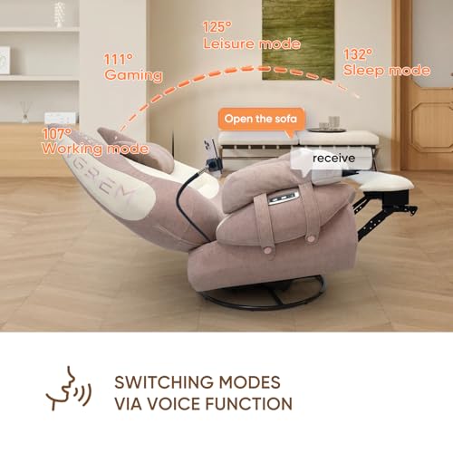 Image of INGREM Smart Recliner with Adjustable Settings, Voice-Activated Home Theater Gaming Seat Rocker, Electric Lounge Chair Featuring USB Port ,Phone Holder and Cat Claw Armrest