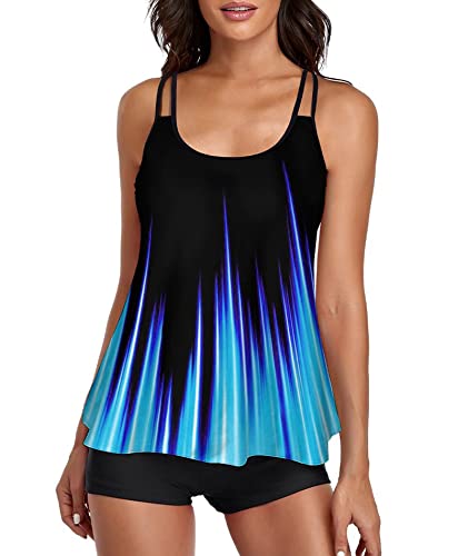 Image of Urchics 2026 Women Two Piece Tankini Swimsuit Tummy Control Plus Size Long Torso Top and High Waisted Boyshorts Bathing Suits