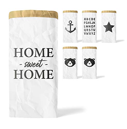 Lifestyle Lover Bolsa de papel de estraza redonda, color marrón y blanco, Home Sweet Home