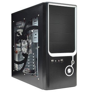 Ark Technology CS-PA08 11-Bay ATX Mid Tower Window Computer Case w/500W 20+4-pin Power Supply & Blue LED Fan (Black)