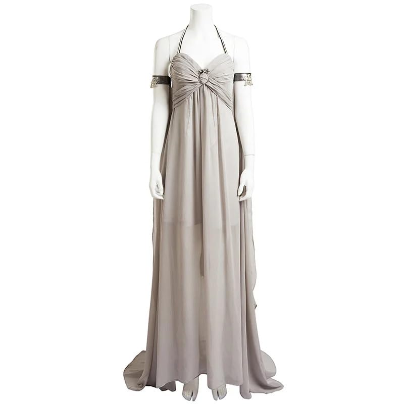 Fiwawe Women Daenerys Costume Cosplay Adult Daenerys Dragon Queen Grey Dress Halloween Outfits (Small gray)