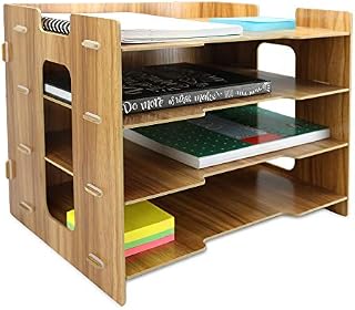 Wooden Desk Organiser | A4 Document | Wooden Filing Trays | Home or Office Stationery Storage | Letter Rack | Desktop Work Station | 4 Dividers | Pukkr