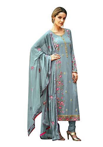 ladyline Georgette Embroidered Salwar Kameez Churidar for Womens Ready to Wear Indian Dress Party Wear (Size-50/ Gray)