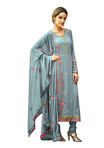 ladyline Georgette Embroidered Salwar Kameez Churidar for Womens Ready to Wear Indian Dress Party Wear (Size-48/ Gray)