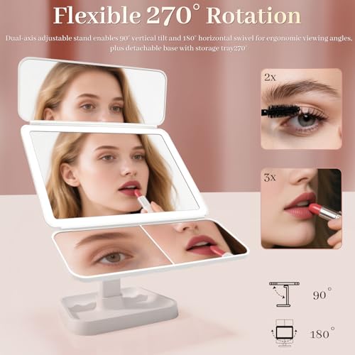 Espejo de maquillaje LED tríptico con luces y aumento 3X miniatura 6
