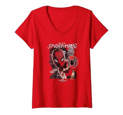 T-shirt Spider-Man No Way Home femme col V noir : vêtement Marvel imprimé tendance geek