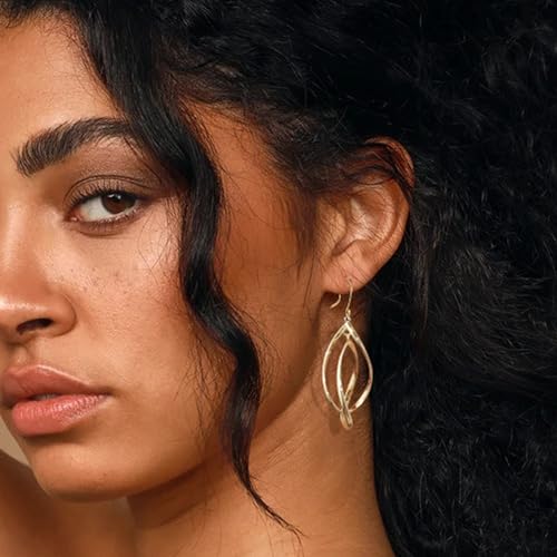 ALEXCRAFT Sterling Silver Dangle Drop Earrings for Women Hypoallergenic 14K Gold Double Linear Elongated Teardrop Dangle Earrings Ladies Trendy Statement Jewelry2