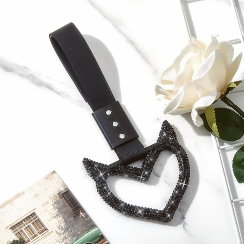 Image of Fabbay Bling Car Accessories Bling Heart Handle Ring Car Accessory for Women Heart Hand Strap Drift Charm Rear Bumper Warning Ring Decor for auto Bus Interior Exterior Decoration (Black,Devil Style)
