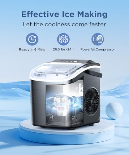 COWSAR Ice Maker Countertop, Portable Ice Machine with Self-Cleaning, 26.5lbs/24Hrs, 9 Bullet Ice Cubes in 6 Mins, Ice Basket and Scoop, Ideal for Home, Kitchen, Bar, Camping - 1