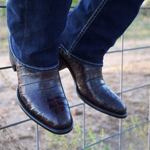 Image of Vaccari Men's Travis Genuine Black Cherry Alligator Belly Leather Round Toe Western Cowboy Boots - 13 D