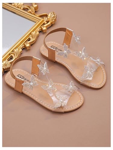 Image of GORGLITTER Girl's Sandals Butterfly Clear Rhinestone Glitter Ankle Strap Flat Sandals Summer Beach Vacation Sandal