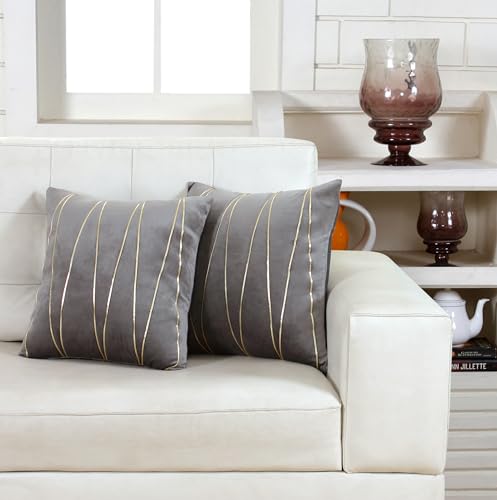 Image of Amazon Brand - Umi Gold Leather Striped Pack of 2 Throw Pillow Covers Velvet Decorative Cushion Covers Cases for Sofa Bedroom Livingroom Car 22 x 22 in Grey Color