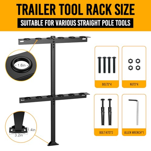Fumingpal Trailer Tool Rack Shovel Holder - Rake Holder for Trailer Landscape Hand Tool Rack with 6 Tool Holes with Rubber Grommets - Image 2