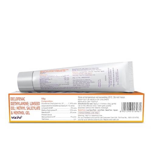 Image of Volini Pain Relief Gel 50g - Fast Acting Muscle Relaxant & Joint Pain Relief - Non Greasy Formula with Diclofenac Diethylamine