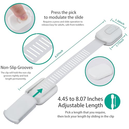 6 Pack Vmaisi Multi-Use Adhesive Straps Locks - Childproofing Baby Proofing Cabinet Latches for Drawers, Fridge, Dishwasher, Toilet Seat, Cupboard, Oven,Trash Can, No Drilling (White) (6) - Image 3