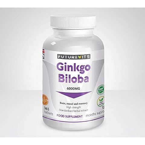 Ginkgo Biloba 6000mg 365 Tablets High Strength Tablets Ginkgo Biloba Extract Vegan and Gluten Friendly Made in UK Futurevits One Years Supply Cover