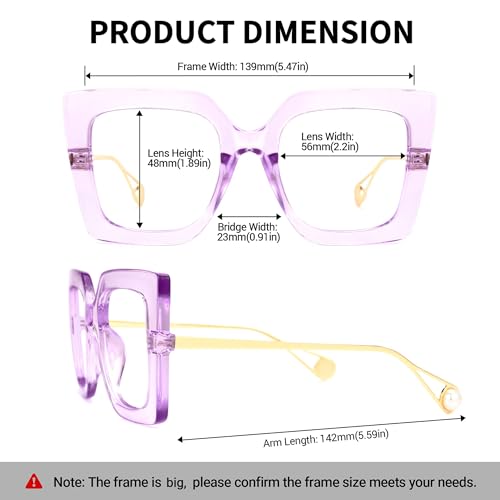 Image of Zeelool Chic Oversized Thick Square Blue Light Blocking Glasses for Women Qatar ZOP01892-07 Light-Purple