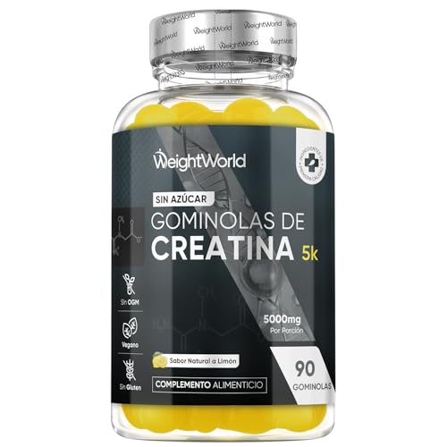 Gominolas de Creatina Monohidratada 5000mg - Gomitas Pre Entreno Sabor Limón de Creatina Monohidrato Sin Azúcar ni Gluten - Suplemento para el Gym, Sin OGM