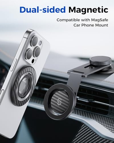 【360度回転】SYNCWIRE 両面マグネット MagSafe リング スマホリング 超强磁力 マグセーフ リング マグネット バンカーリング 超強力 薄型 角度調節可能 簡単着脱 iPhone 16 Pro Max 15 14 13 12 などに対応 アンドロイド 全機種対応 - Black Carbon Fiber