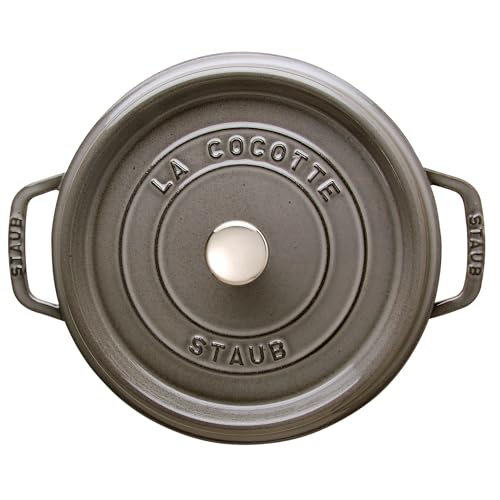 Image of Staub Cast Iron Round Dutch Oven, Made in France, Graphite Grey, 4-qt, Serves 4-6 people