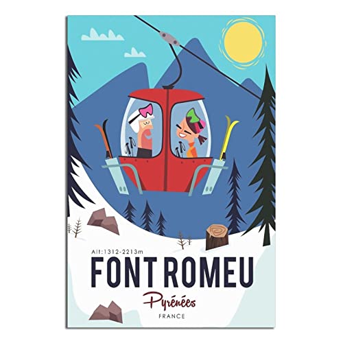 Affiche Ski Font-Romeu Pyrénées Poster Vintage sur Toile Déco Murale 50x75 cm
