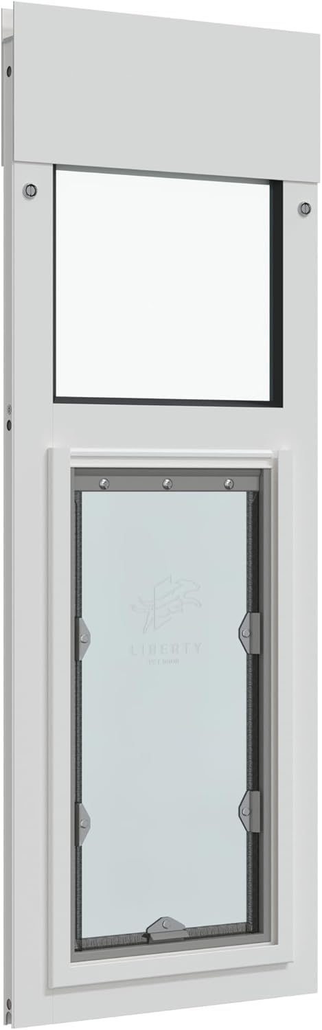 Liberty Pet Door Panel for Horizontal Sliding Windows | Aluminum Frame with Closing Cover for Home & Rentals | White, Medium Flap, 35" - 36.5" Height