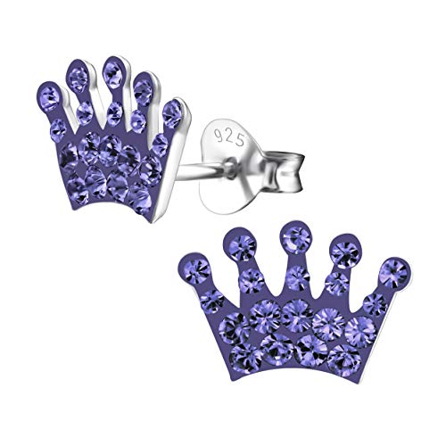 ICYROSE 925 Sterling Silver Small Purple Crystal Crown Stud Earrings 5330 (Nickel Free)