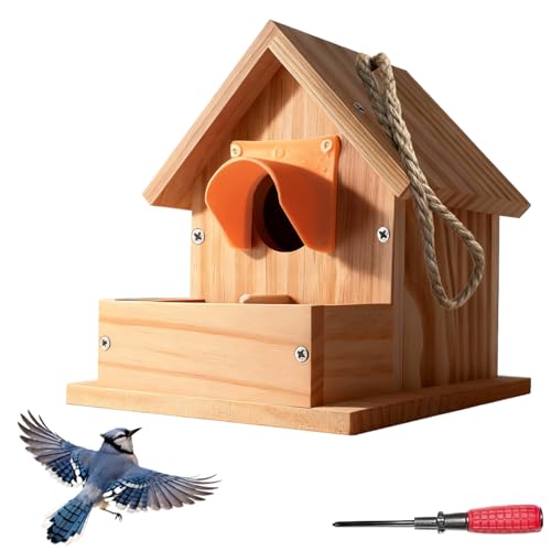 Hanging Bird House for Outside, Cedar Wooden Bird House to Paint for Finch Bluebird Cardinals, Bird Nest Feeder W/Rain Awning Kit for Outdoor Backyard Courtyard Patio Decor, (DIY Detachable 1 Pack)