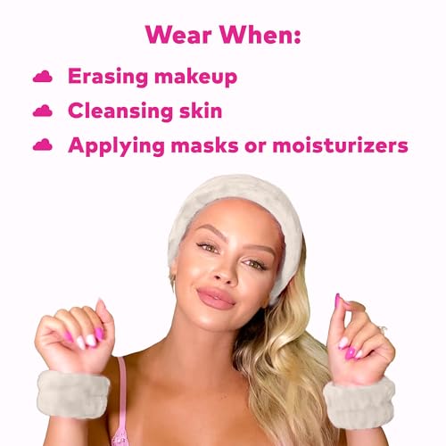Image of Drip Eraser by The Original Makeup Eraser, Absorbent Headband, 2 Wristbands, 1 PRO Cloth to Collect Water During Face Washing, 4 Piece Bridal Spa Set, One Size Fits Most, Wedding White