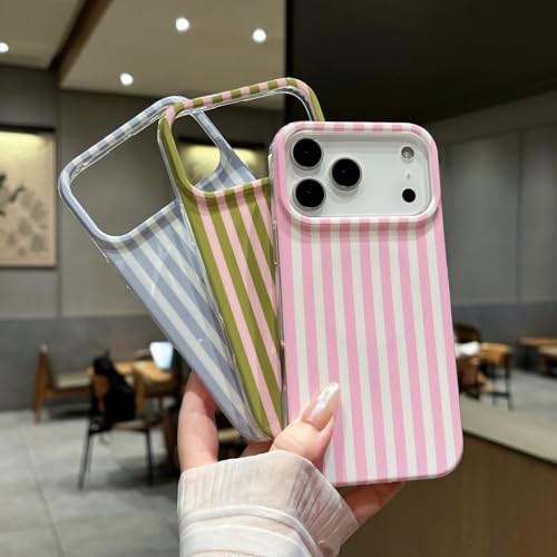 Jmltech Magnetic for iPhone 17 Pro Case Striped Phone Case Cute Women Girly Trendy Compatible with MagSafe,Shockproof Slim Soft TPU and Hard Back Protective Cover Pink Green by Jmltech - Used condition - Image 2